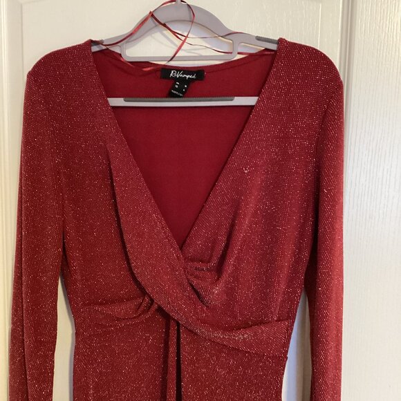 Revamped Women's Red Sparkly Dress Size S/M Wrap Over Bodice Prom Party - Picture 1 of 7